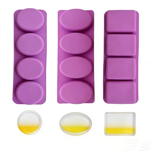 WYAHYQ 3Stück Seifenform Silikon Seife Selber Machen Silikonform Rund Oval Rechteckig 4Cavities Kerzengießform