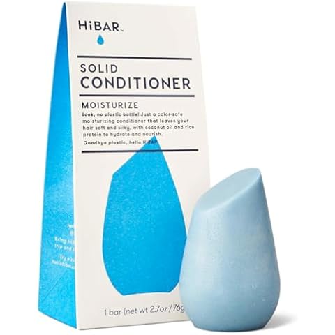 HiBAR - Moisturize Conditioner Bar - For Dry, Frizzy Hair - Deeply Nourishing & Hydrating - With Coconut Oil, Cocoa Butter, Rice Protein, & Vitamin B5 -Soap, Plastic & Sulfate-Free -Vegan -1 Solid Bar Cover