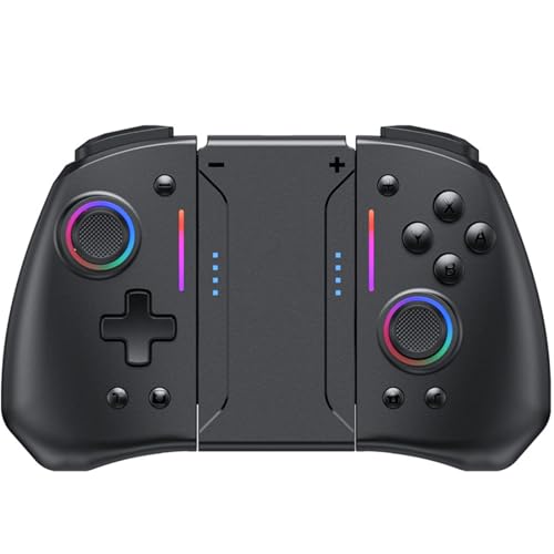 Gamepad sem fio para Switch/Switch OLED com luz RGB, giroscópio de 6 eixos, turbo boost e vibração,