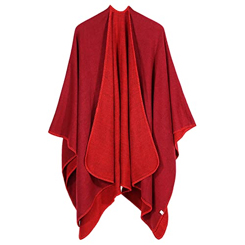 SoneBot Women's Retro Style Vintage Pattern Tassel Printed Shawl Wrap Fashionable Open Front Poncho Cape, Gift for Women