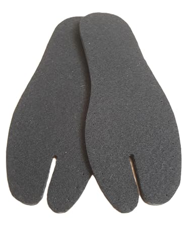 Handmade Felt Insoles with Split-Toe Design – Comfortable Tabi Insoles for Boots, Work Shoes & Traditional Footwear (Black) (25.3cm USwomen9-9.5)