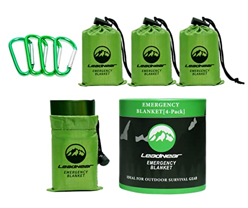 Emergency Blankets - 4 Pack Extra-Large Mylar Space Blankets, Outdoor Waterproof Ultralight Thermal Foil Space Blankets For Hiking, Camping, Running, Car Use #TOP1