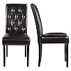 Yaheetech Faux Leather Dining Chairs Button Tufted Dining Room Chairs with Rubber Wood Legs Mid Century Accent Dinner Chair for Living RoomKitchen Set of 2 Brown