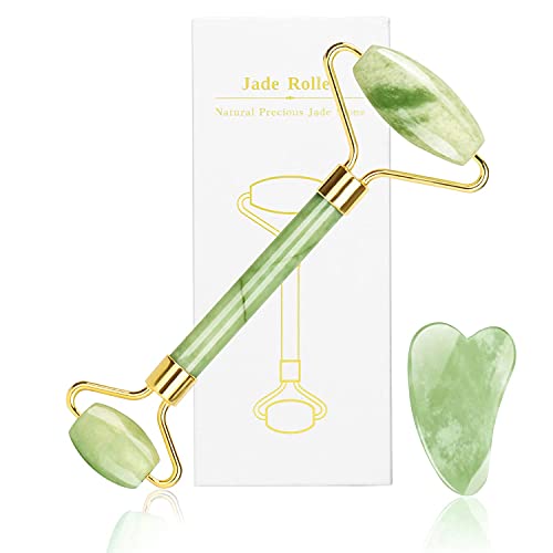 Anti-aging Face Jade Roller and Gua Sha Tool Set - Anti Wrinkle And Skin Rejuvenate - Premium Natural smooth Jade Stone