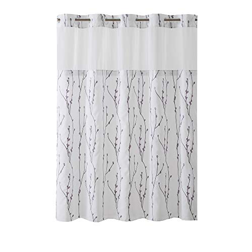 Hookless Cherry Bloom Shower Curtain 71" X 74". Includes A Snap In Peva Liner And Flex On Rings (No Hooks Required). White/Lilac Color #TOP7