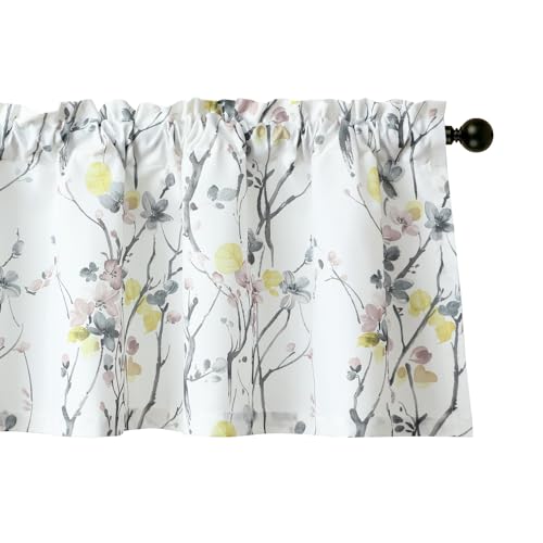 Leeva Floral Printed Valance Curtains, 54 x 18 Inches Light Filtering Decorative Drapery Rod Pocket Solid Treatment for Bedroom Living Room, 1 Piece