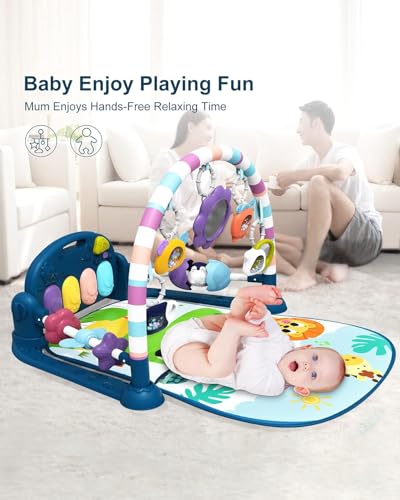 dearlomum Baby Play Mat Gym,Funny Play Piano Tummy Time Activity Mat with 5 Infant Sensory Toys & 4 Wrist Rattle Socks, Boy & Girl Gifts for Newborn 0 to 3 6 9 12 Months(Blue) - Thumbnail 5