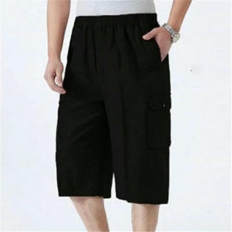 USTZFTBCL Men's Mid-Length Loose High-Waist Elastic Waistband Multi-Pocket Shorts Summer