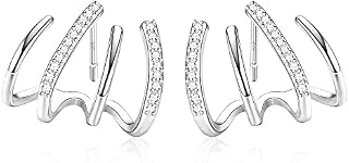 KRFY 925 Sterling Silver Claw Cuff Stud Earrings 18K Gold Plated Cubic Zirconia Claw Stud Earrings Cuff Huggie Stud Earrings Wrap for Women Girl