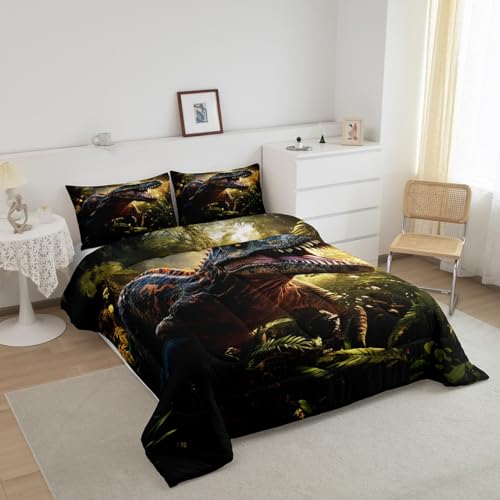 Erosebridal Conjunto de edredom completo de dinossauro 3D para meninas, meninos, crianças, vida selv