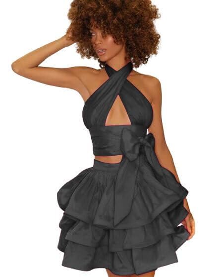 Homecoming Dress for Teens Halter Sleeveless Cocktail Party Dress Puffy A Line Satin Short Prom Gown PH08