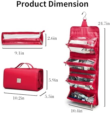 ROYALFAIR Aufrollbare Make-up-Tasche – Praktischer Reise-Kulturbeutel Mit 4 Transparenten Taschen, Hängend & Platzsparend
