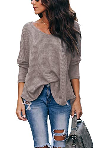 iGENJUN Women's Casual V-Neck Off-Shoulder Batwing Sleeve Pullover Sweater Tops2
