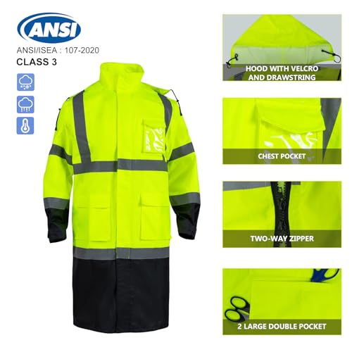 VENDACE Hi Vis Safety Long Rain Jacket Waterproof, Class 3 High Visibility Rain Coat for Men, Construction Work Rain Gear Reflective (X-Large) by VENDACE - Image 3