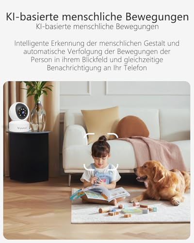 VSTARCAM Überwachungskamera Innen - 2K QHD, 360° WLAN Indoor Hundekamera mit APP, Automatische Verfolgung, 2-Wege-Audio, Bewegungserkennung, Farb-Nachtsicht zu 9m, bis zu 256 GB lokaler Speicher 01