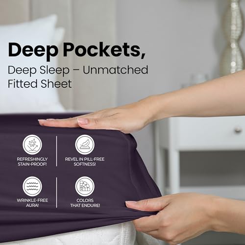 Image of Utopia Bedding King Fitted Sheet - Bottom Sheet - Deep Pocket - Soft Microfiber - Shrinkage and Fade Resistant - Easy Care -1 Fitted Sheet Only (Purple)