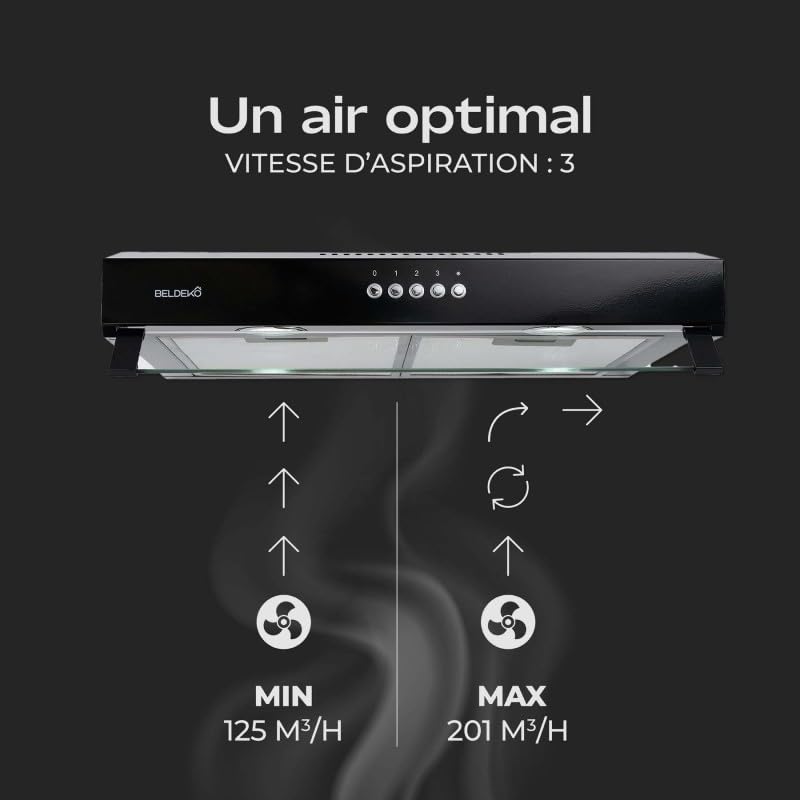 Cappa cappa da 60 cm in nero – Performance A+ design extra-piatto BelDeko Eco - 4