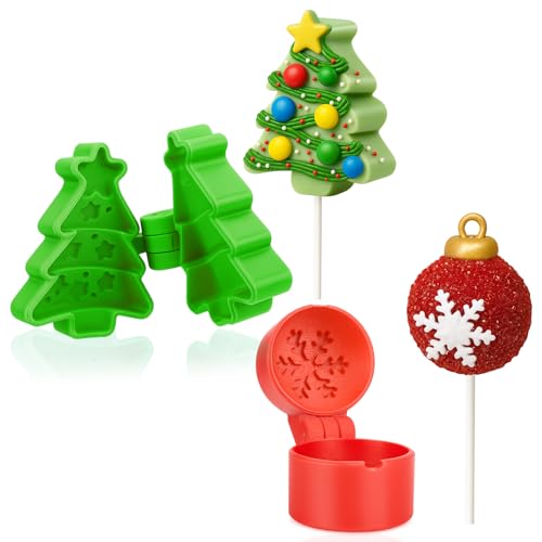 Juome Christmas Cake Pop Mold with Sticks, 2 Pcs 3D