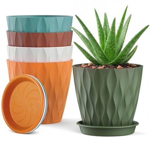 Dwitkul Lot de 5 Pots de Fleurs avec système d'arrosage 15,3 cm Pots de Fleurs en Plastique, Petits Pots de Fleurs pour Jardins d'intérieur et balcons...