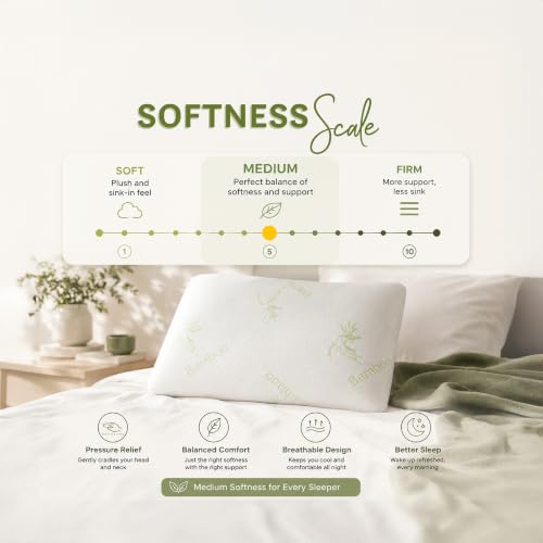 Image of MYTRIDENT Classic Bamboo Memory Foam Pillow for Better Sleep, 1 Piece Standard Size 43 cm x 69 cm - White