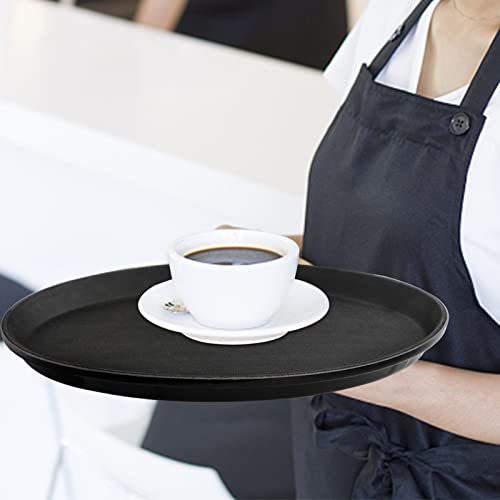TOPZEA 4 Pack Plastic Server Tray, 14 Inch Round Serving Tray Restaurant Serving Tray Non-Slip Bar Tray Cafeteria Tray for Eating, Cafe Tray for Coffee Table, Black, with Non-Skid Rubber Lined - Thumbnail 7