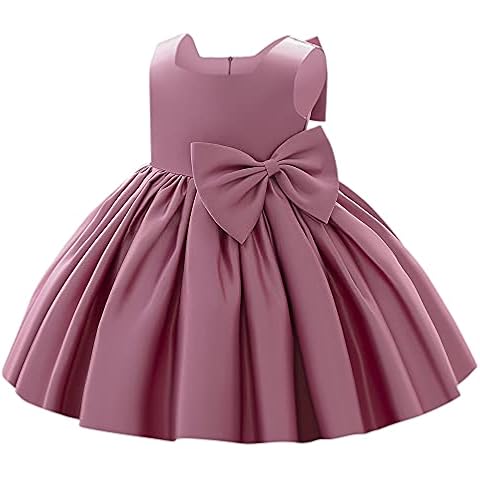 Baby Girls Bridesmaid Dresses Kids Toddler Sleeveless Satin Bowknot Princess Tulle Tutu Flower Girl Christening Baptism Wedding Pageant First Birthday Party Formal Prom Gown Bean Pink 6-12 Months Cover