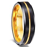 Greenpod 6mm Mens Black Tungsten Ring with Thin Gold Engraved I Love You Groove Beveled Edge Comfort Fit Size 11