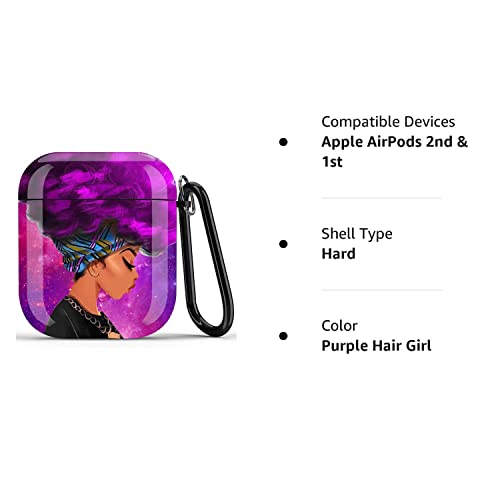 African American Girl Airpods Case - Wonjury Airpod Skin Protective Hard Case Cover Portable & Shockproof Women With Keychain For Apple Airpods 2/1 Charging Case (Purple Hair Girl) #TOP5