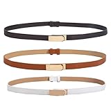 Cinturones de Mujer Ajustables de Piel PU, Set de 3 Cinturones Finos en Negro, Marrón y Blanco para Vestidos, Jeans y Trajes, Accesorios Esenciales de Moda para Mujeres
