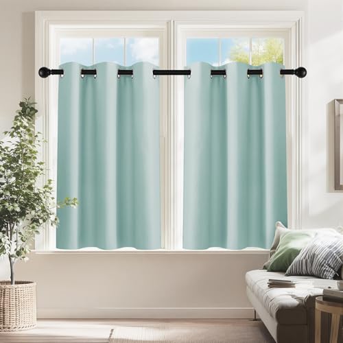 Image of PONY DANCE Aqua Short Blackout Curtains 36 inch Length for Kitchen, Privacy Small Black Out Grommet Half Window Drapes for Bathroom Cabinet Camper RV Bunk(W42 x L36 inch, 2 Panels)