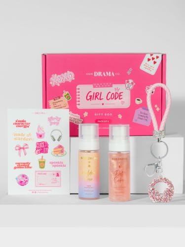 Image of Hair Drama Co. Girl Code Gift Box for Girls | Hair Perfume & Hair Shimmer Perfume with Rhinestone Bag Charm & Cute Stickers | Birthday, Party & Return Gift for Girls, Sisters & Best Friends - Set of 4