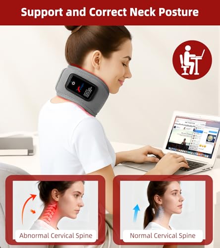 Red Light Therapy Neck Brace - 660nm Red & 850nm Infrared LED Heated Cervical Collar for Neck Pain Relief & Support, Adjustable Wireless Cervical Collar for Office, Sleeping, at-Home Therapy (Grey) - Image 5