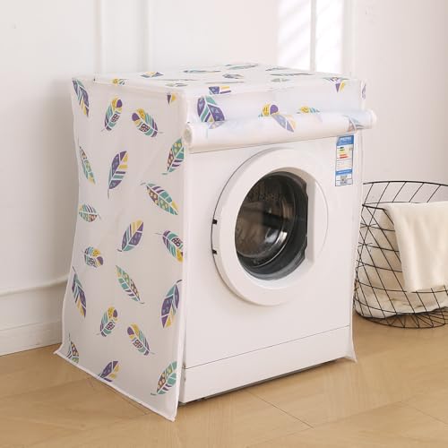 Image of HOKIPO Waterproof Front Load Washing Machine Cover | PEVA Dustproof Protective Cover for 6kg, 6.5kg, 7kg & 7.5kg Fully Automatic Machines | Size 63x62x85 cm, Boho Feathers (AR-5878-D5)