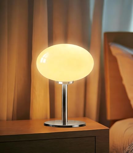 Anykonio Glass Mushroom Lamp Mid Century Dimmable Lamp 3 Color Temperatures Table Lamp for Bedroom Living Room Bedside Lamp Cute Lamp Modern Small Lamp (8W Beige)