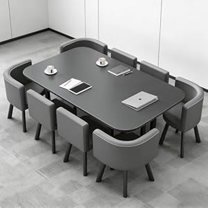 VTELGT Großer Konferenztisch Inklusive 8 Stühle Moderner Besprechungstisch Metallrahmen für 8–12 Personen, industrieller Seminartisch für Büro, Esszimmer, 180x90cm (L x B),Grau