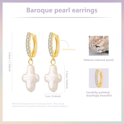 Cross Baroque Pearl Earring Freshwater Pearls Huggies Earrings Cross Pearl Earrings for Women2