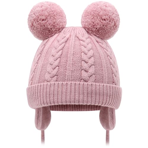 Image of Duoyeree Toddler Winter Hat with Earflap Scarf Hood Thick Warm Kids Skull Cap for Baby Girls Boys