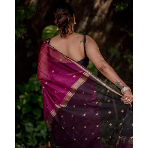 Image of Original Maheswari Cotton Silk Saree for Women | Kanjivaram Pure Silk Cotton Sari with Blouse | Zari Work | Tassels | Handloom Weave