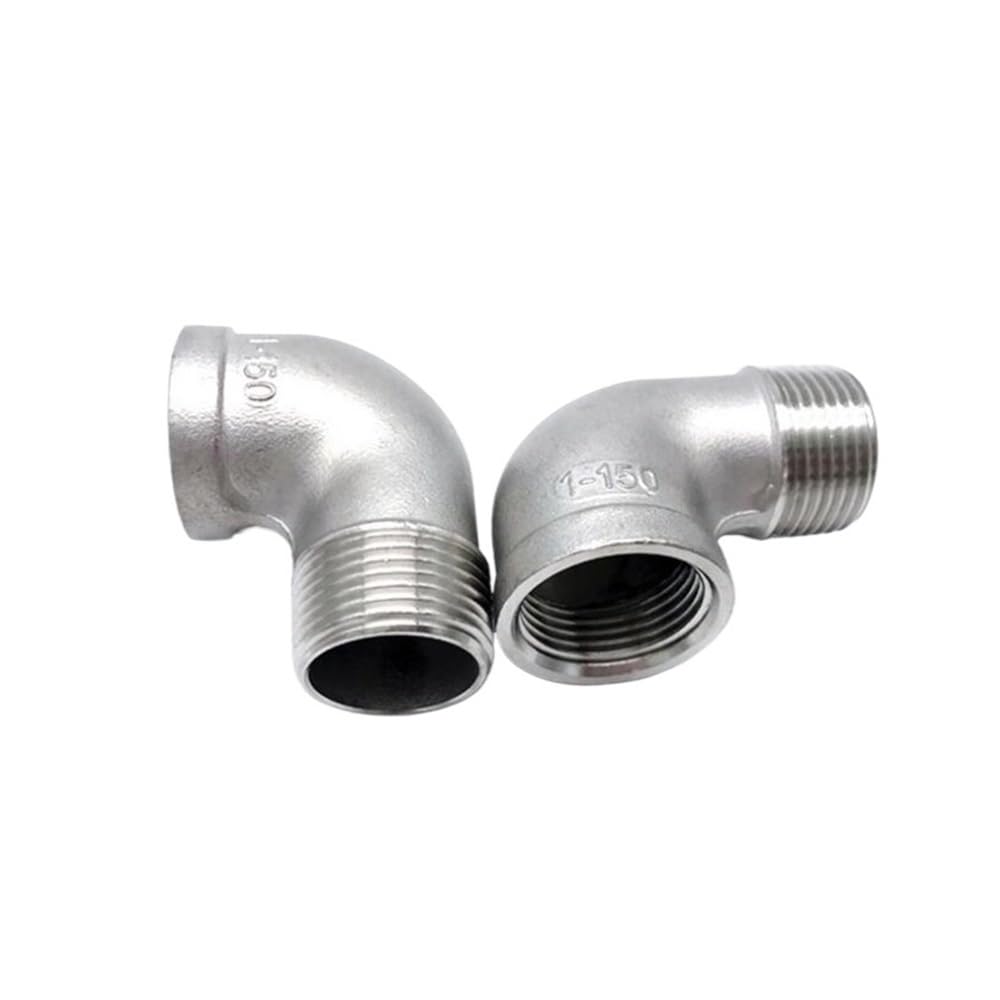 Conector de unión SS304 for tubería agua, codo 90 grados, rosca macho a hembra BSP 1/8'' a 2'', acero inoxidable 304, DN6 a DN50(1-1/2")