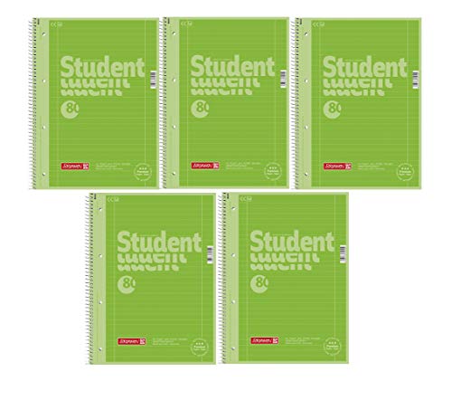 Brunnen Notizblock/Collegeblock Student Colour Code (A4 liniert, Lineatur 27, 90 g/m², 80 Blatt) (5er Pack | Kiwi grün)