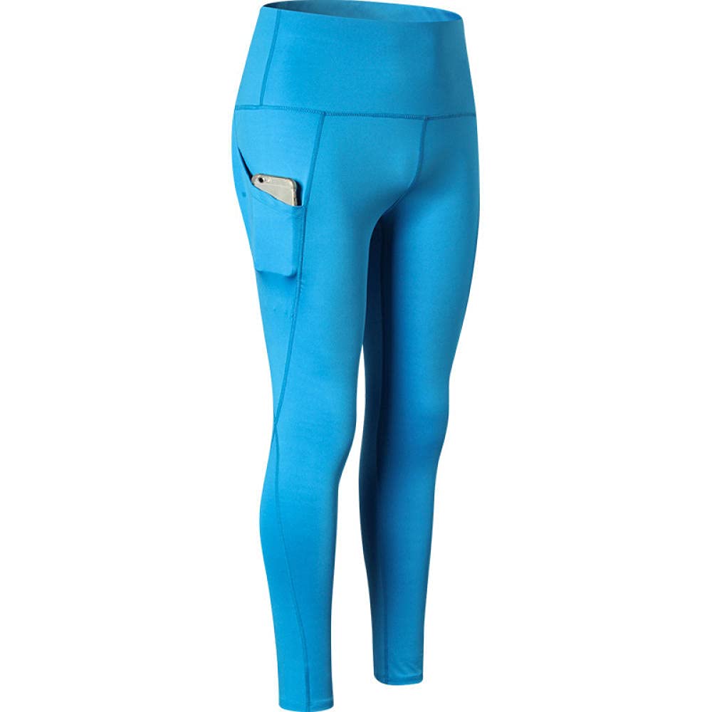 Pantaloni Lunghi da Donna per Yoga Cotone,Pantaloni da Yoga Elasticizzati a Vita Alta,Leggings da Corsa Fitness tascabili-Blu_S,Collant di Base Allenamento Yoga