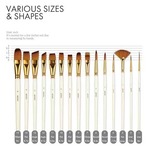 Artify 15 pcs Paint Brush Set for Acrylic Oil Watercolor Gouache Painting Includes Pop-up Carrying Case with Palette Knife and 2 Sponges, Pearl White