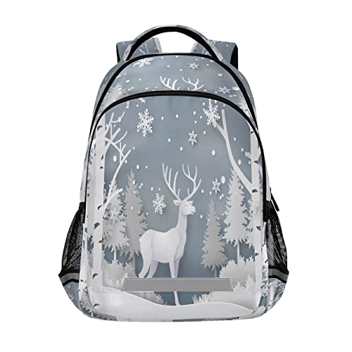 Sac à dos scolaire garçons et filles motif cerf élan arbre d'hiver