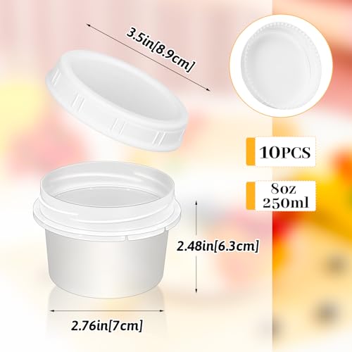 ISUSSER 10 Pack 8oz Reusable Small Plastic Containers with Screw Lids, Small Food Storage Freezer Containers, Deli Containers Stackable Food Storage Jars, Sauce Condiment Jars Lunch Box Accessories