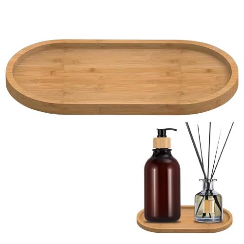 Makloee Bamboo Oval Soap Tray & Dispenser, Multi-Functional Countertop Organizer, Bathroom & Kitchen Holder, Jewelry Ring Dish, Tea & Fruit Snack Tray, Waterproof & Easy to Clean