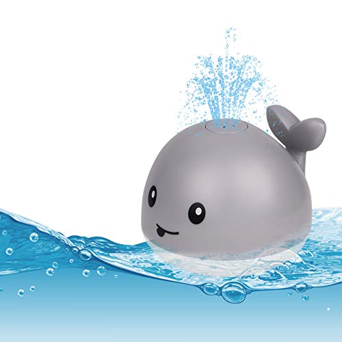 DoDoMagxanadu Baby Bath Toys, Sprinkler Bathtub Toys for Toddlers Infant Kids Boys Girls, Whale Spray Water Bath Toy, Bathtub Shower Pool Bathroom Light Up Bath Toys (Gray)