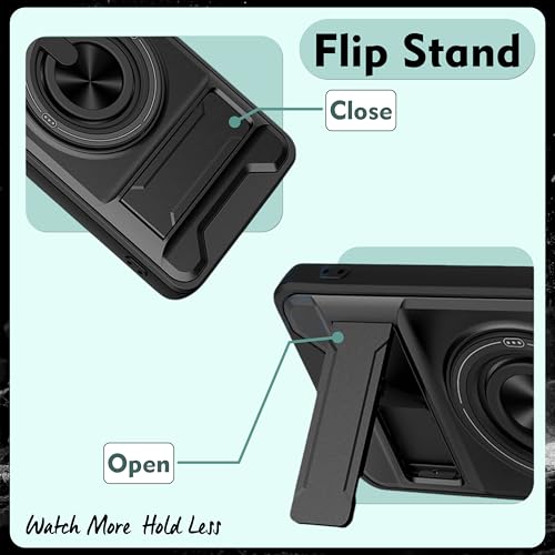 Image of V-TAN Heavy Duty Back Cover Compatible with Google Pixel 9 Pro XL 5G, TPU, Military Drop Protection with Sliding Camera Cover, Finger Rotating Ring Kickstand, Scratch Resistant Shockproof-Black