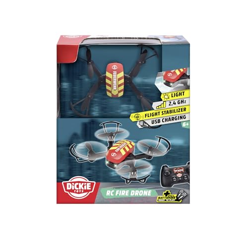 Dickie Toys - RC Fire Drone (12 cm) - ferngesteuerte Feuerwehr-Drohne ab 8 Jahre mit Flugstabilisator und Licht, Spielzeug für Kinder, 6 km/h, inkl. Fernbedienung und Batterien
