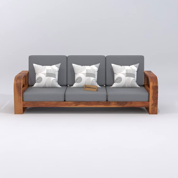 Image of Wooden 7 Seater Sofa Set for Living Room | Seven Seater Sofa for Office & Lounge | 3+2+2 Seater Sofa Sets for Home | Sheesham Wood (3+2+2 Seater,Honey Finish)