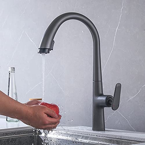 Robinet d'évier de cuisine noir avec mitigeur d'eau pivotant et douchette de bar